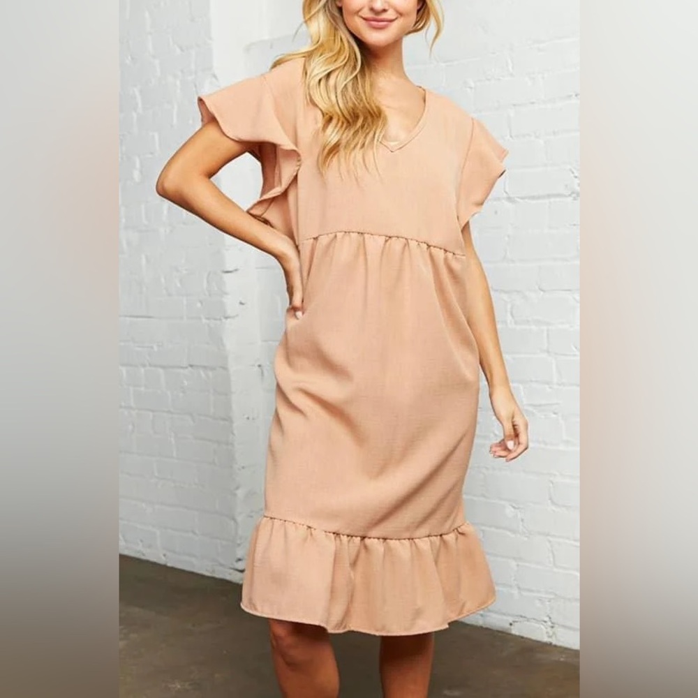 Haptics by Holly Harper Smock Dress in Pink Blush with Ruffles, Size Small NWOT